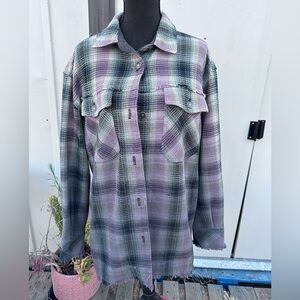 Free People WOMENS small Textured Plaid Jacket in Purple and Black